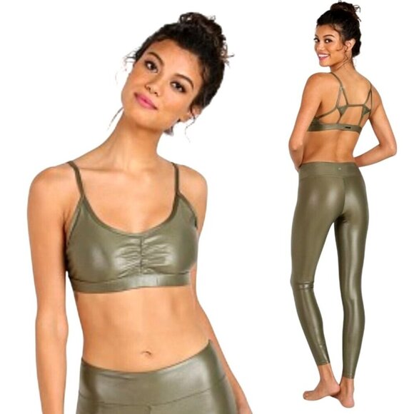 Koral Other - Koral Sports Bra Women Small Olive Green Element Shimmer Strappy Yoga Athletic